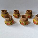 Egg cups in wood with hand-painted floral decoration, handcrafted
