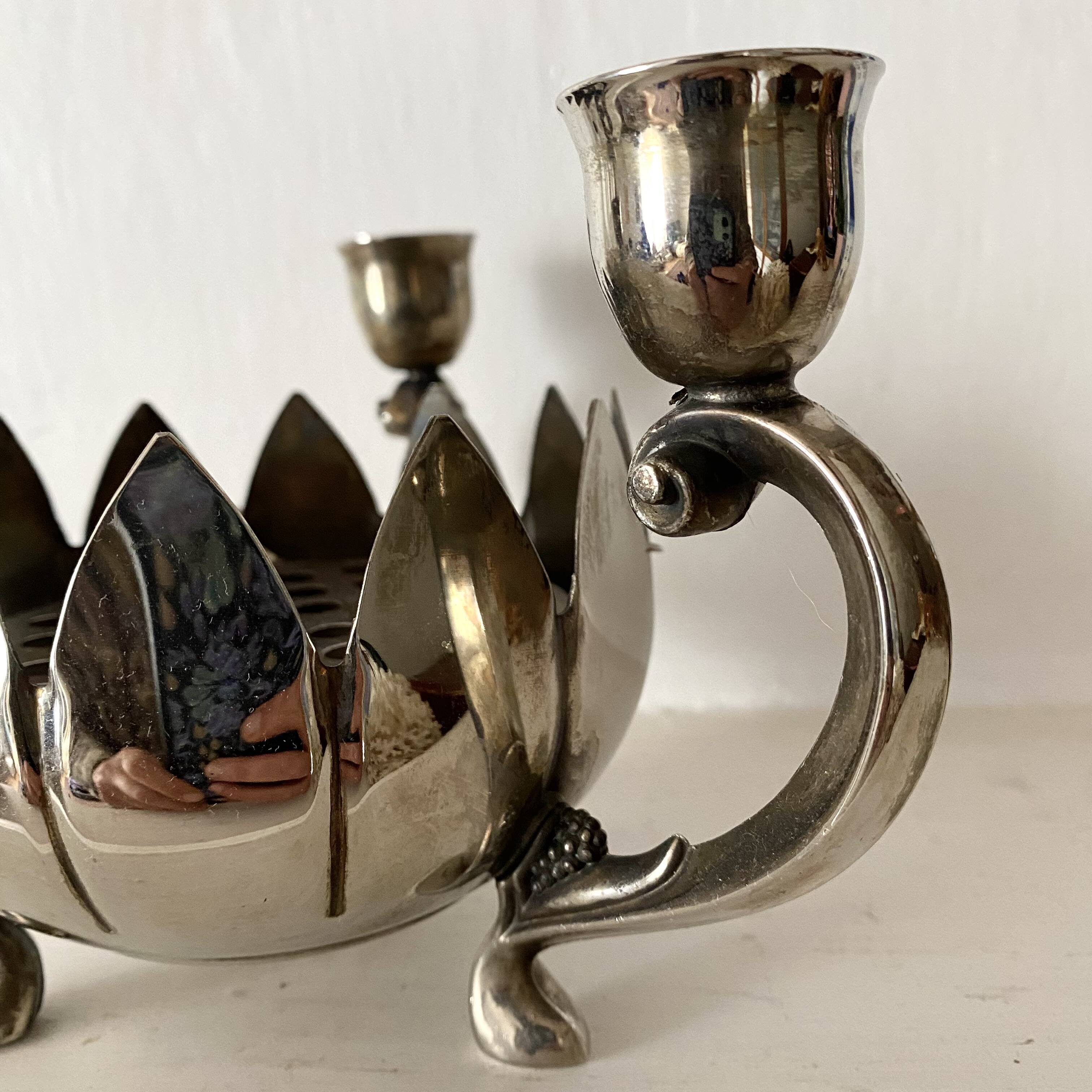 3-light candle holder and flower pick, 80s