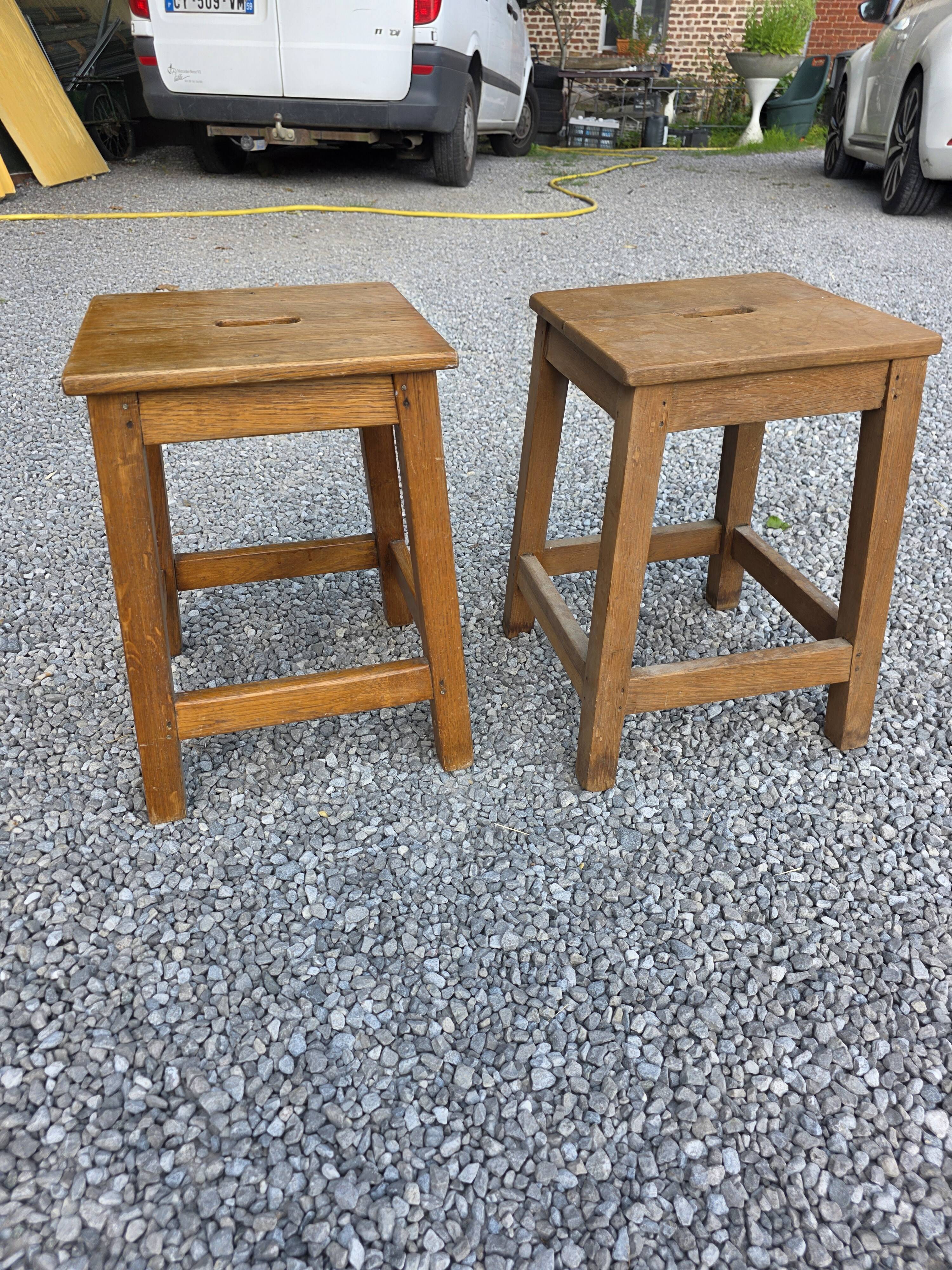 Pair of low stools in solid oak