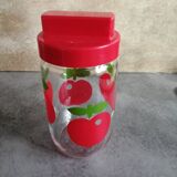 Henkel preservation jar, glass, apple or cherry decoration, in very good condition