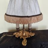 bronze bouillotte lamp with 2 lights and fabric shade