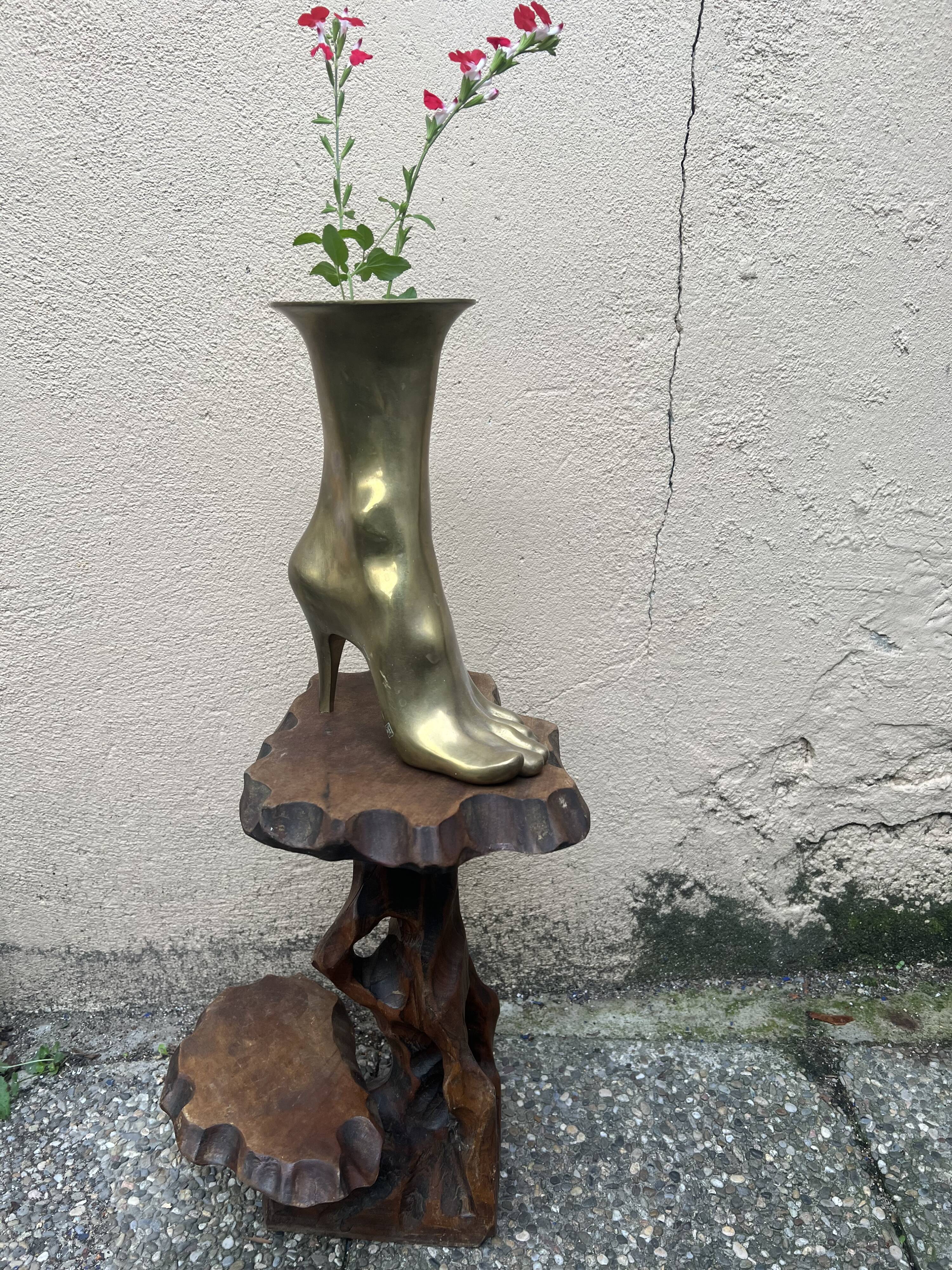 Old bedside table or plant holder vintage wood deco brutalist naturalist