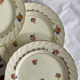 6 pale yellow earthenware dessert plates from Salins with flowers