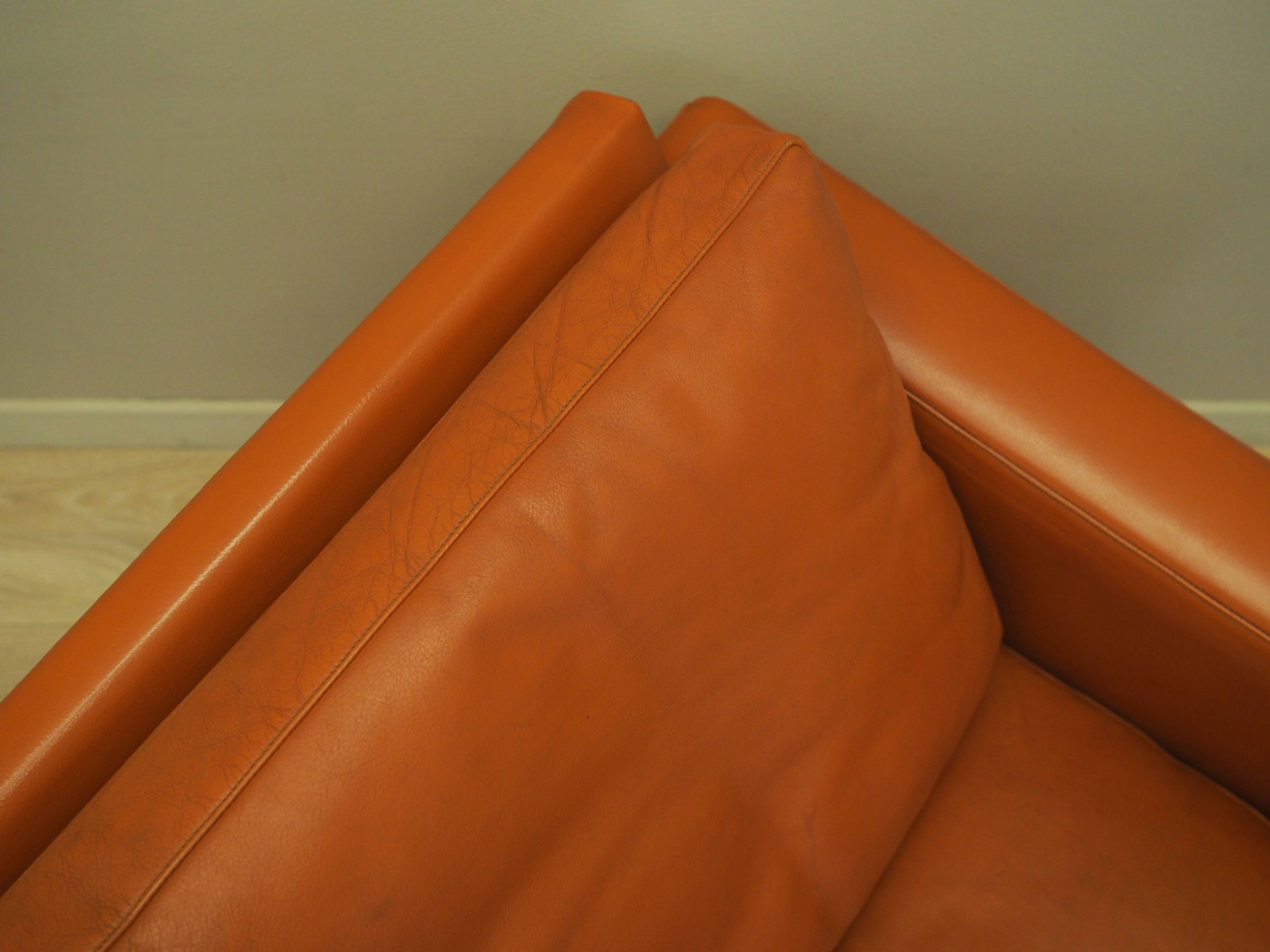 Orange leather sofa, Danish design, 1970s, production: Denmark