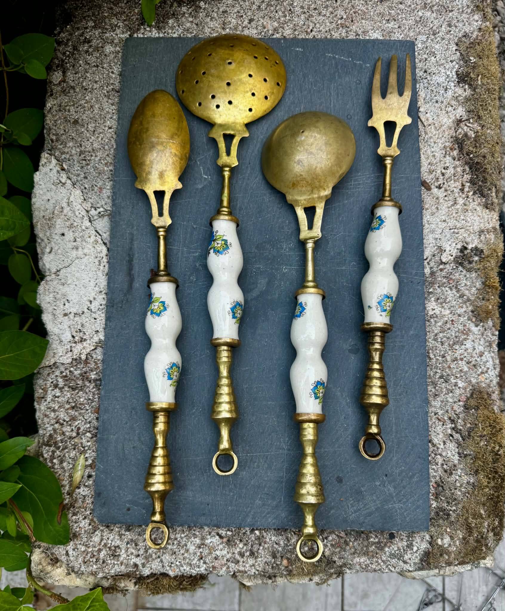Vintage 1960s brass serving cutlery