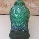 Ancien Vase Verre Moulé Vert Décor Pointes Vintage