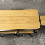 Set of 4 70s nesting coffee tables in metal and solid oak