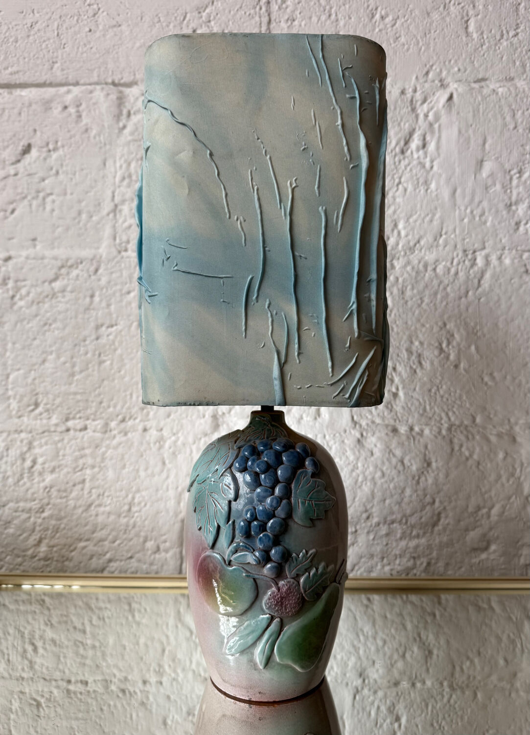 Handmade majolica lamp with fruit design, 1970s
