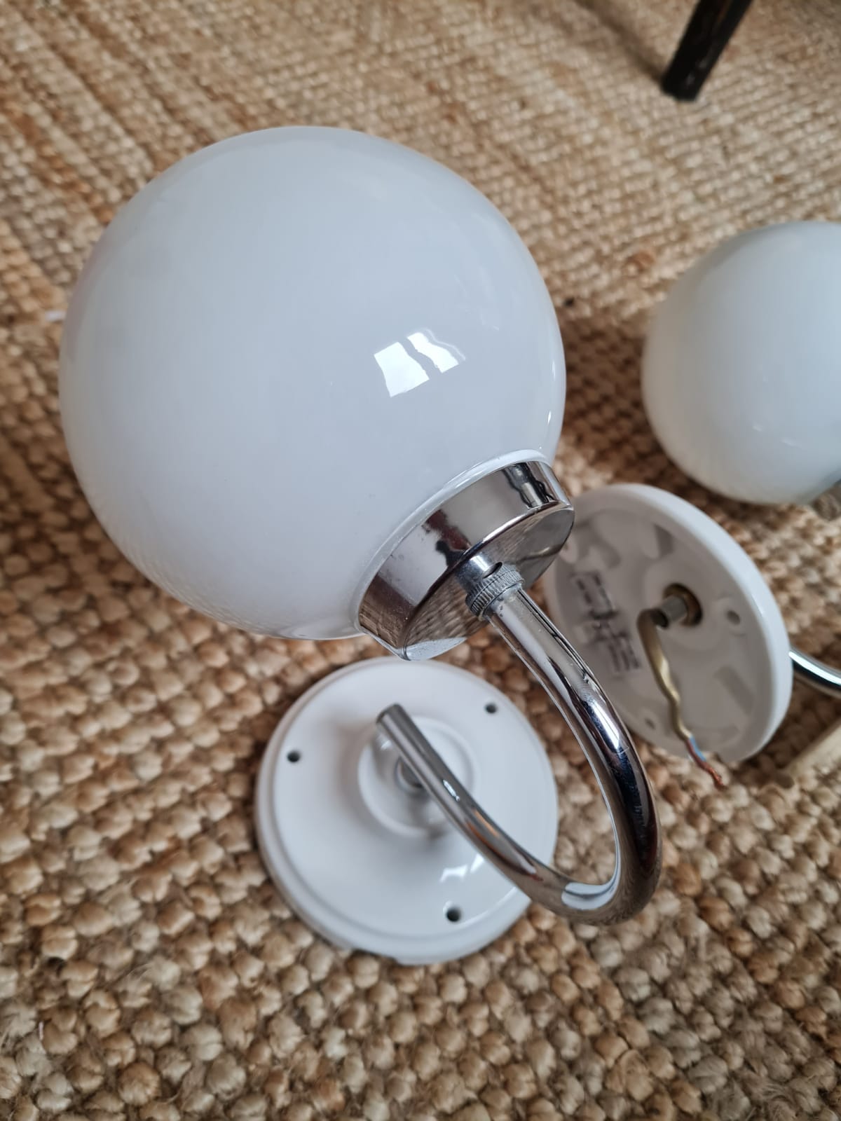 pair of white opaline ball wall. light