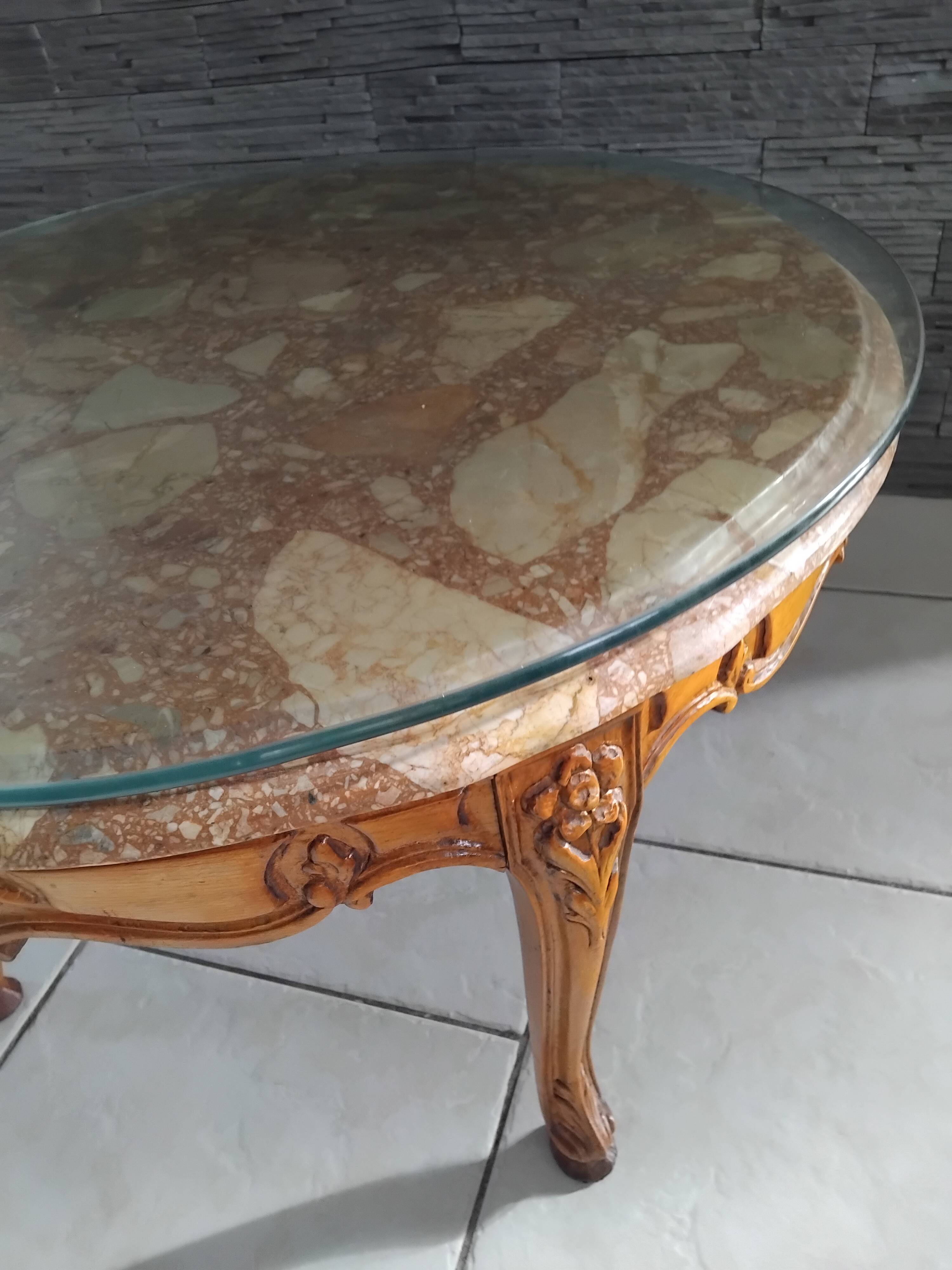 Old marble and wood coffee table from the 50s