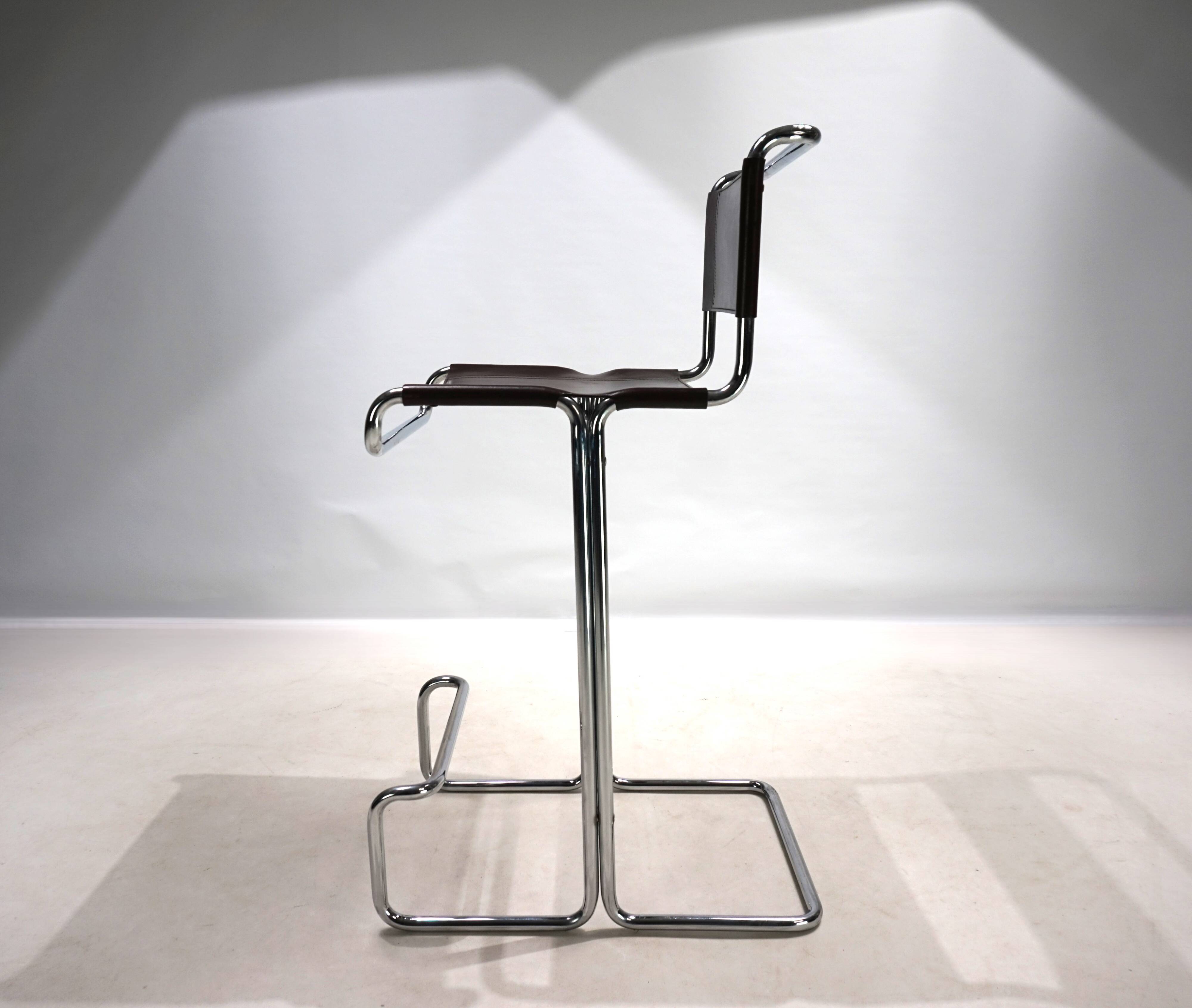 Ensemble de 4 tabourets de bar en acier tubulaire Linea Veam, 1960
