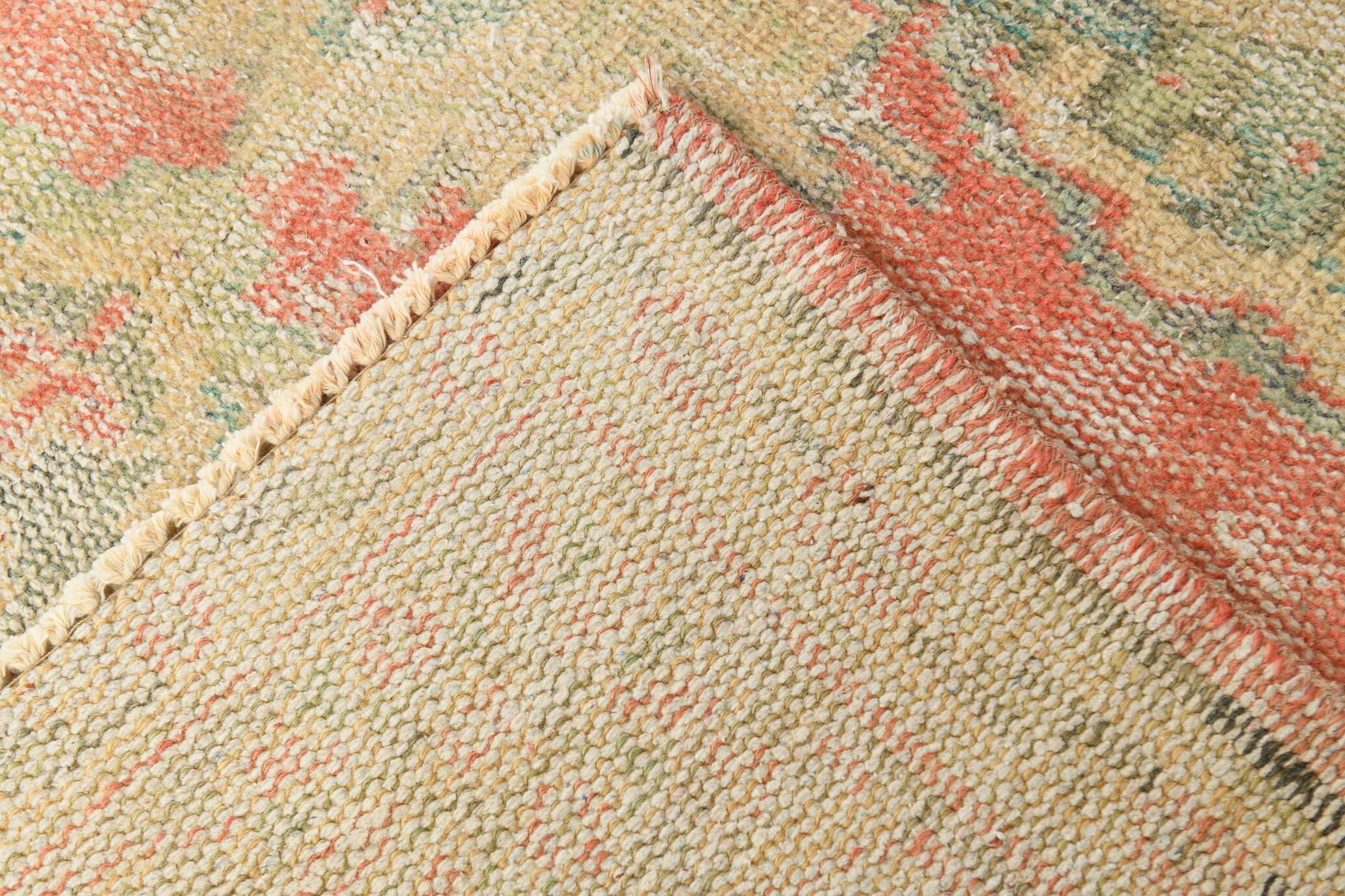 6x9 Soft Beige & Red Geometric Vintage Rug, 181x260 Cm