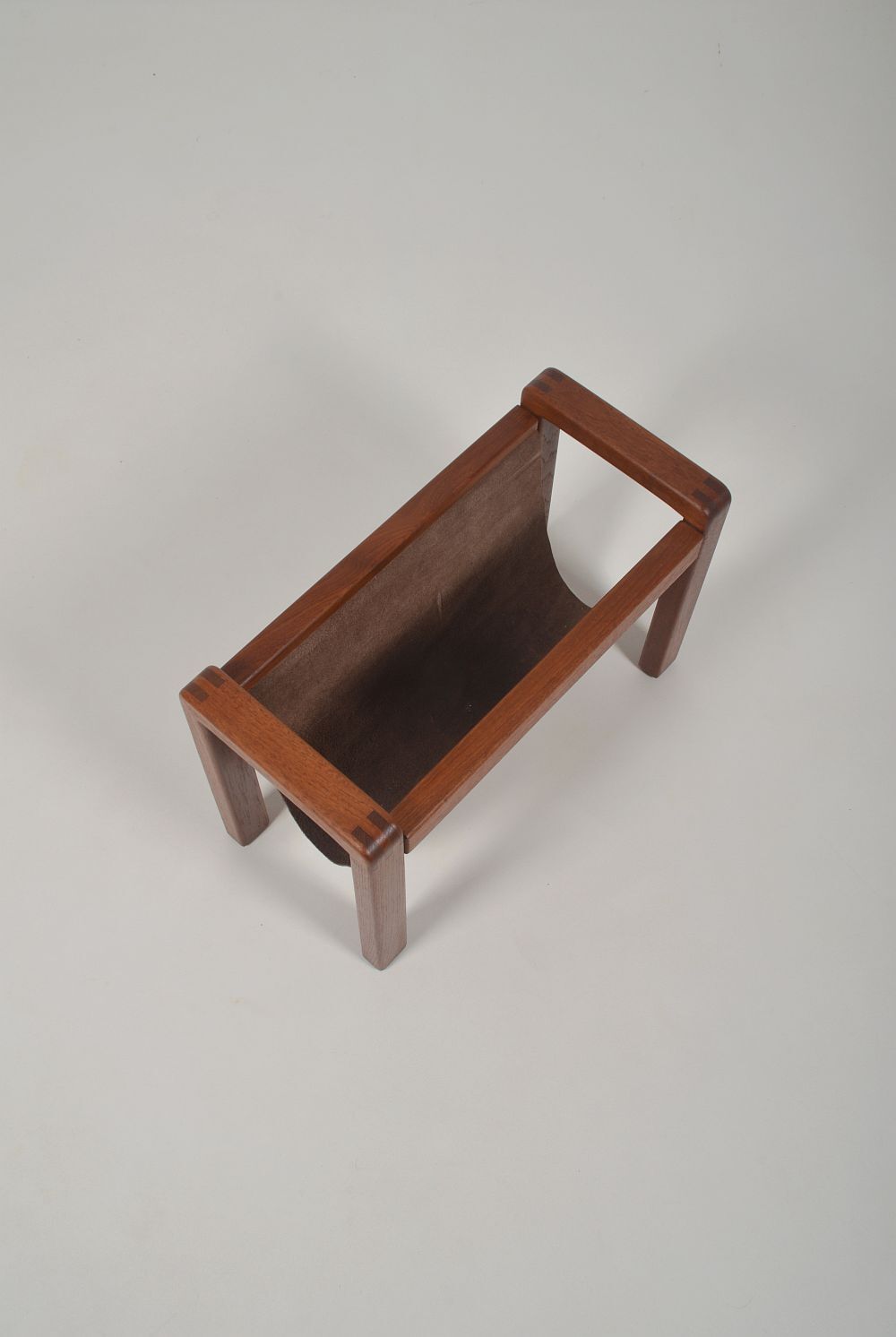 Danish vintage magazine holder in teak with leather, 1970s