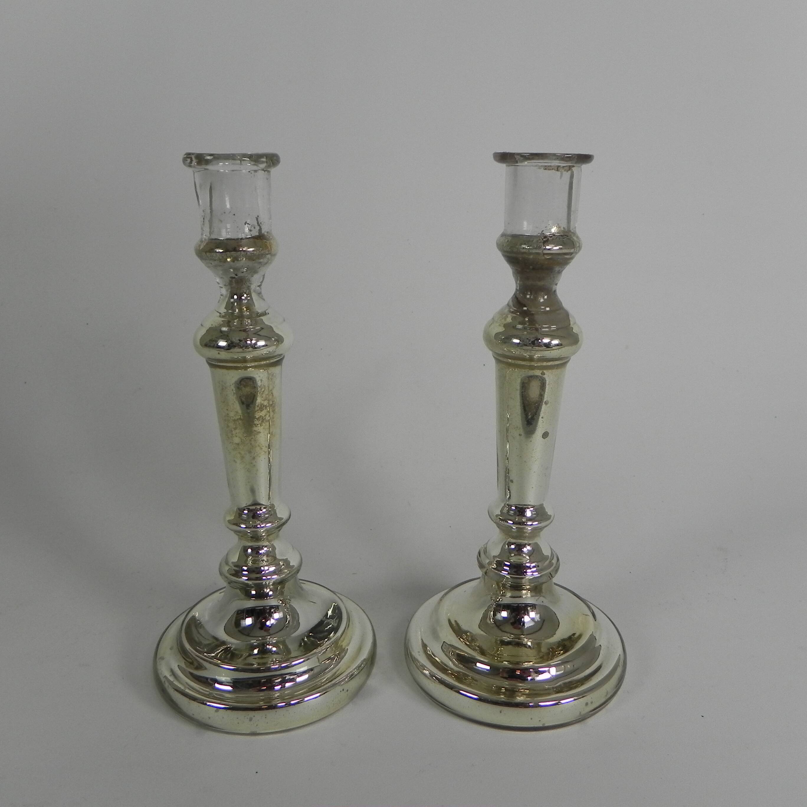 Set of 2 mercury candlesticks, circa 1900 (poor man's silver)