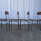 Set of 6 Vintage Industrial School Chairs: Brown Fabric, Black Metal Base