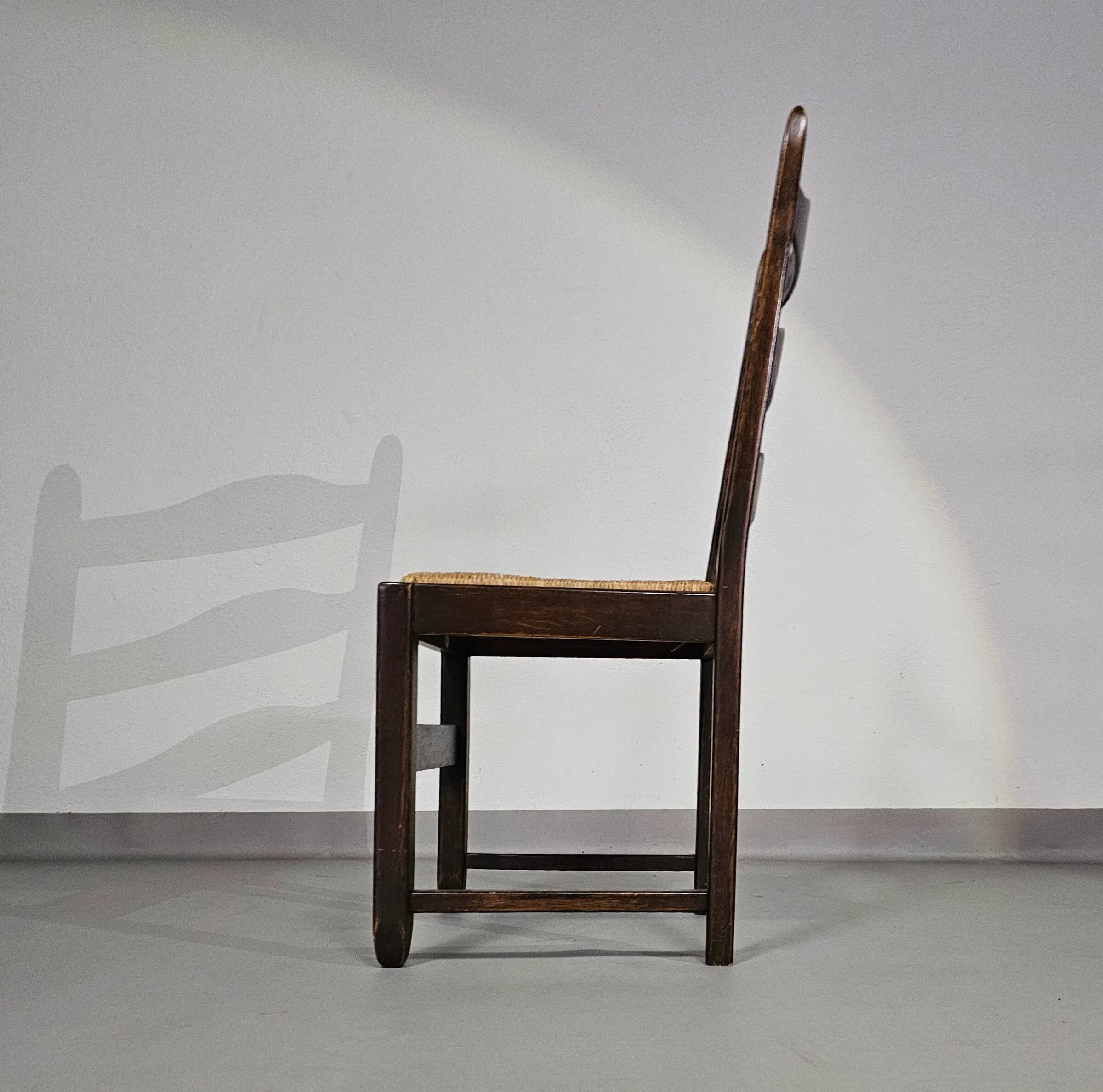 Set of 2 oak, rustic, farmhouse, ladderback dining chairs with rush seats