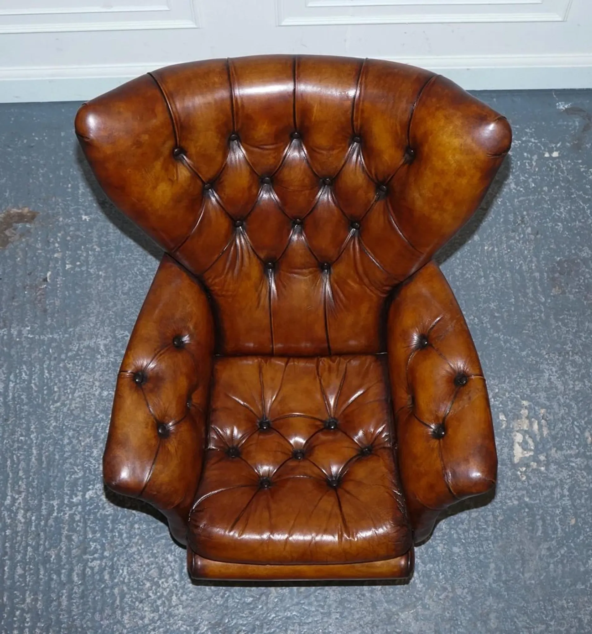 Vintage Brown Leather Armchair and Ottoman Set Hand-Dyed