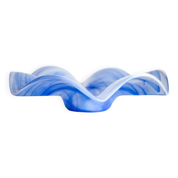Coupelle blanc et bleu grand format en verre Murano style milieu du siècle, Italie, années 2000