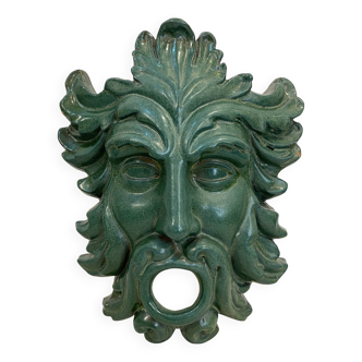 Mask wall sculpture head of Poseidon Neptune ceramic bronze green fountain mouth