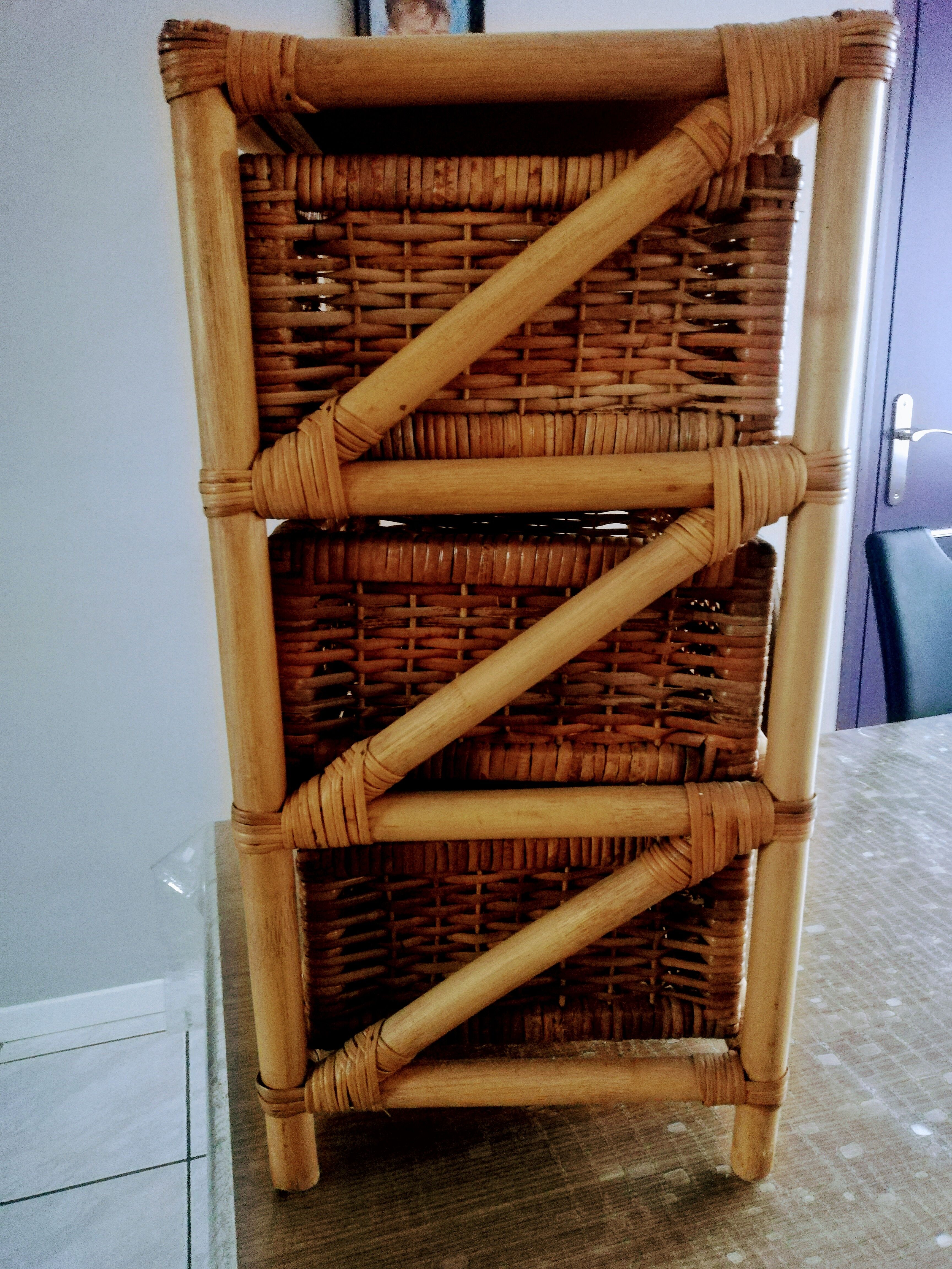 Standing shelf with rattan and bamboo drawers