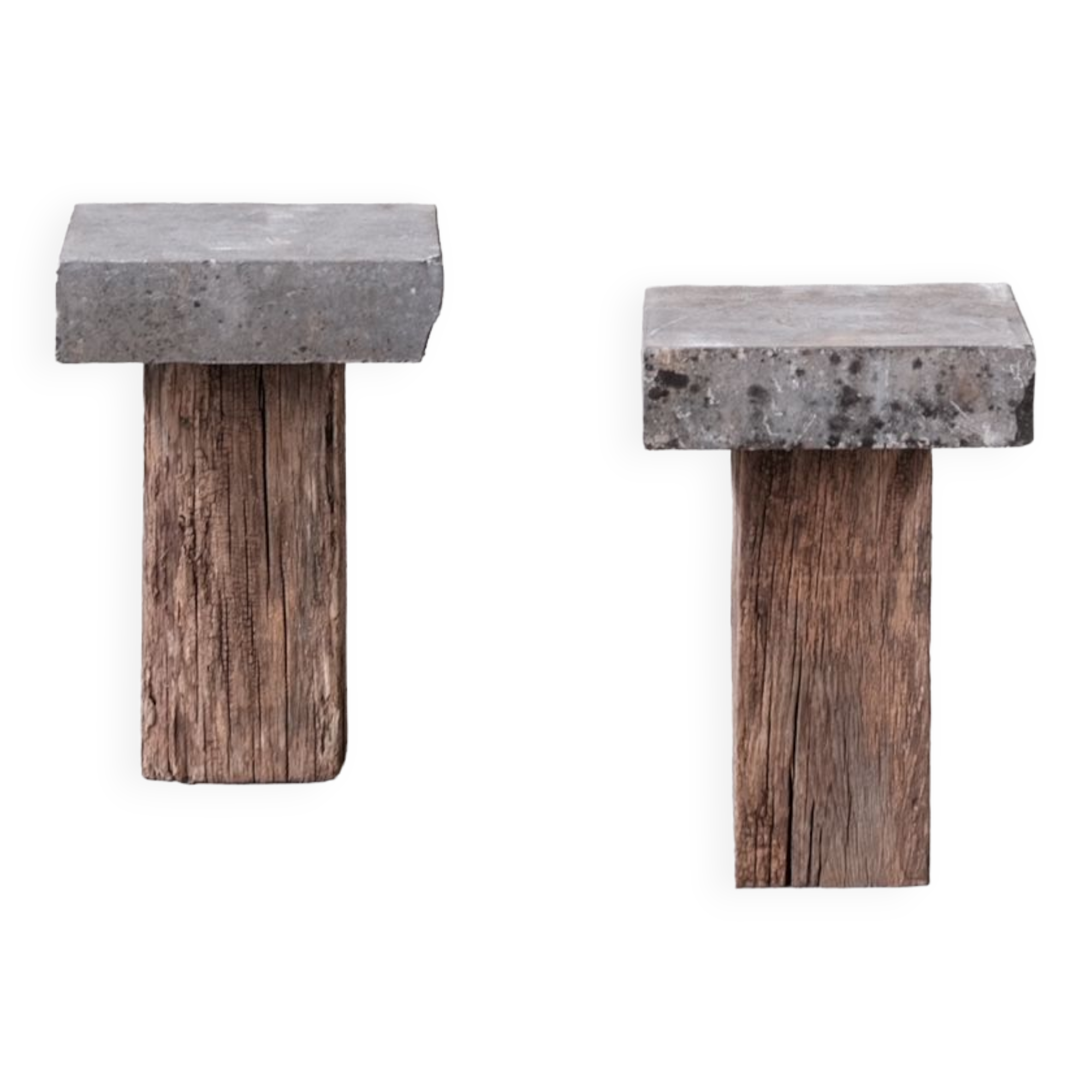 Pair of wooden and stone pedestals or side tables (no.3)