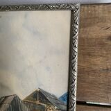 Watercolor 1920, silver carved wooden frame