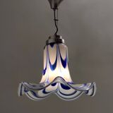 Blue & White Murano Glass Bell Pendant Ascribable to Mazzega, Italy, 1970s