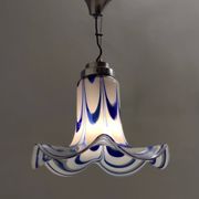 Blue & White Murano Glass Bell Pendant Ascribable to Mazzega, Italy, 1970s