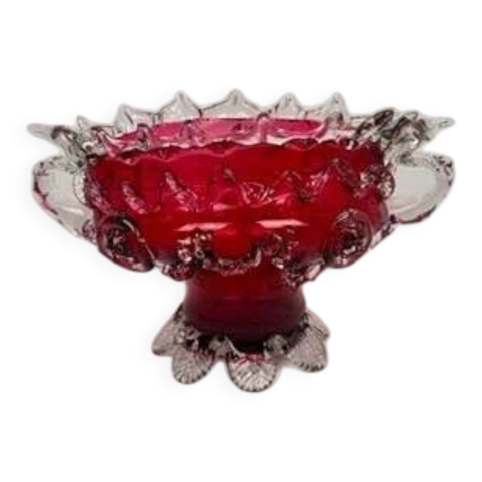 Raspberry red glass jardinière, taste of Auguste Jean or Legras.