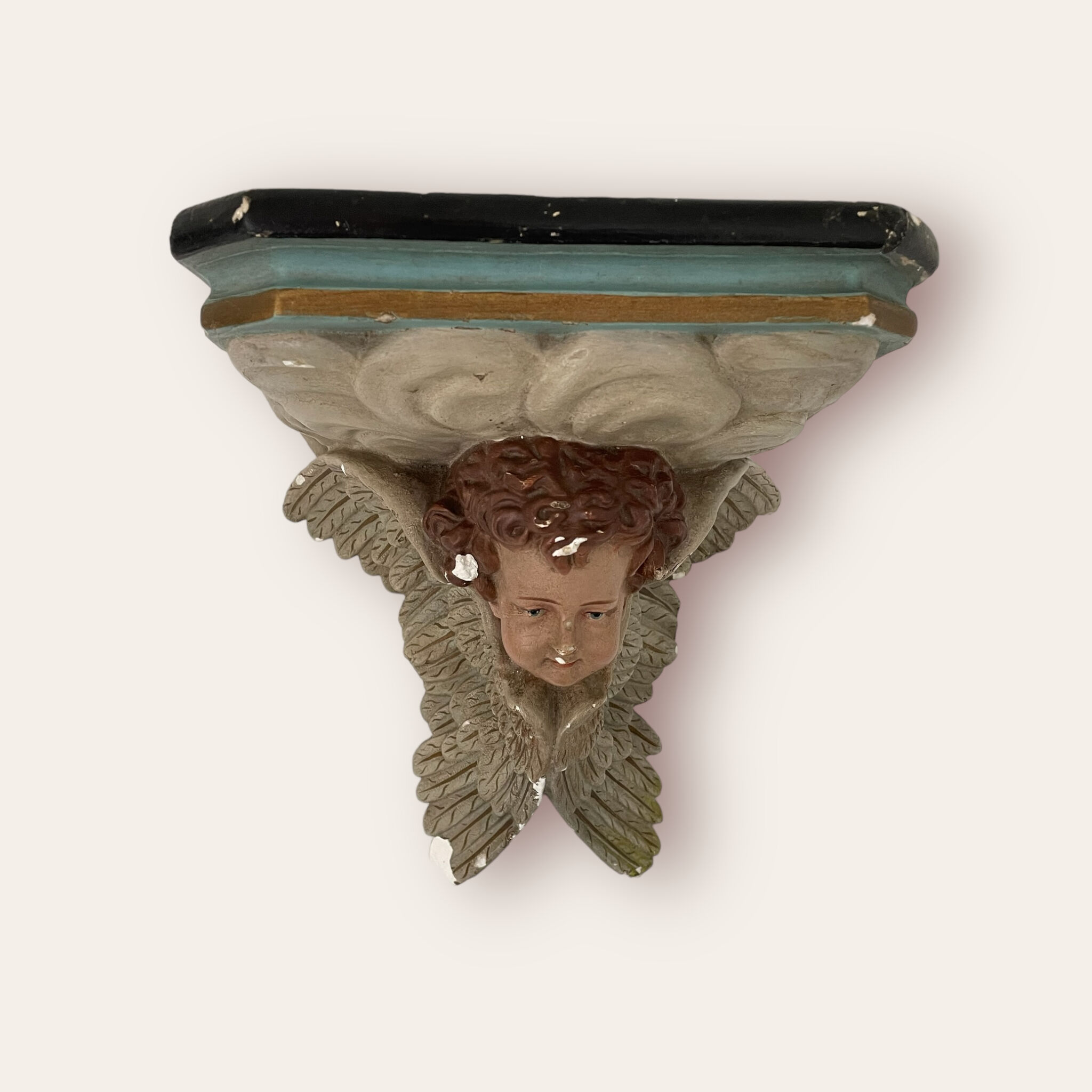 Nineteenth century plaster wall console, cherub decoration