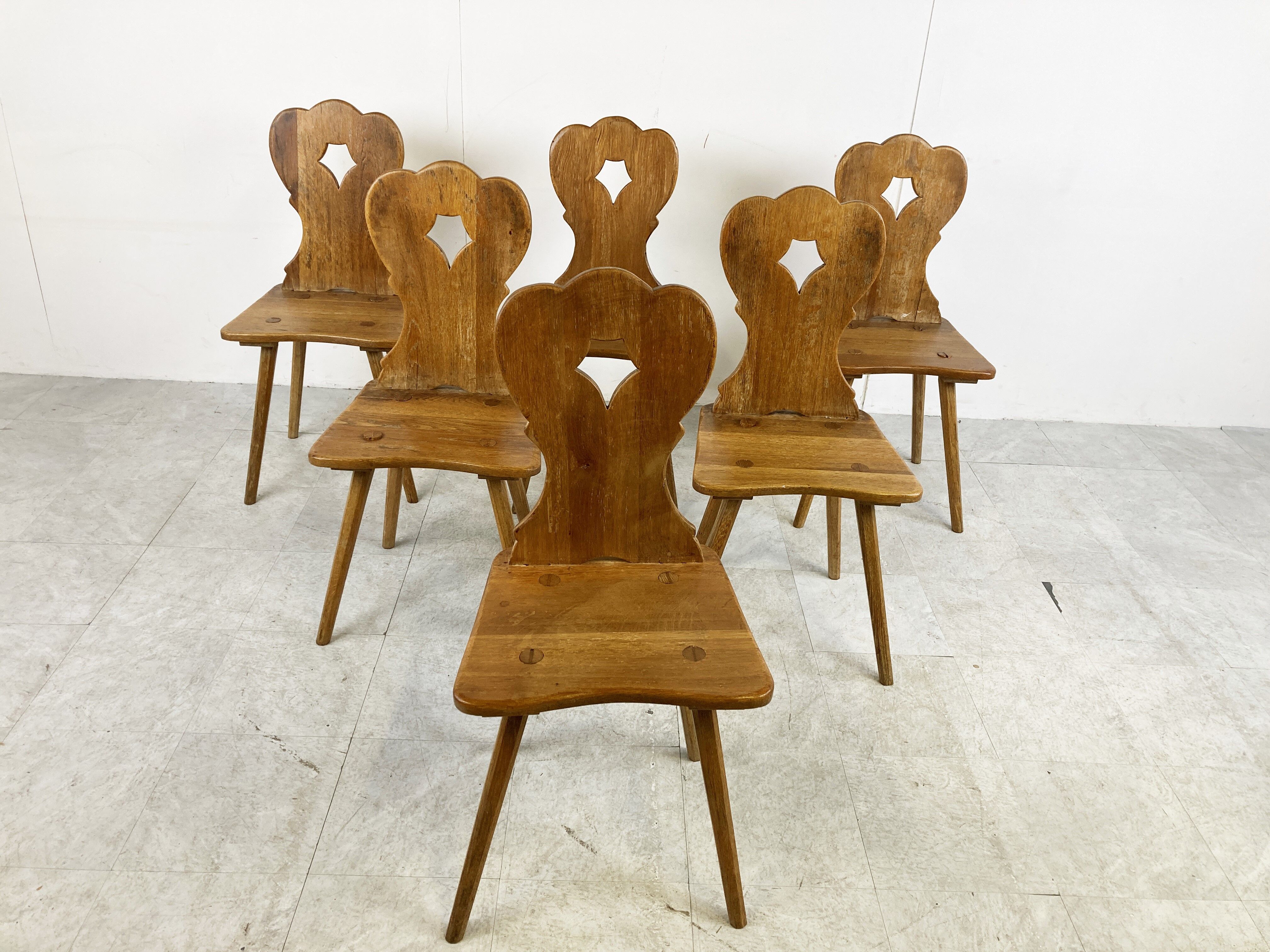 Vintage oak brutalist chairs, 1960s