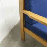 Comfortable 1980s blue and honey beech armchair