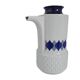 Vintage Schirnding Bavaria coffee pot and milk jug, blue geometric pattern.
