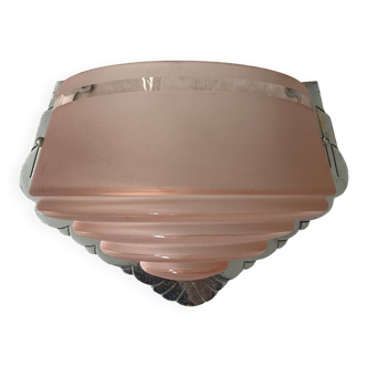 Art Deco pink glass and metal wall light