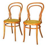 2 Caned bistro chairs No. 14 by Joseph Hofmann "cherry stain"