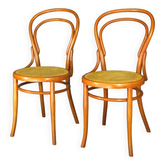 2 Caned bistro chairs No. 14 by Joseph Hofmann "cherry stain"