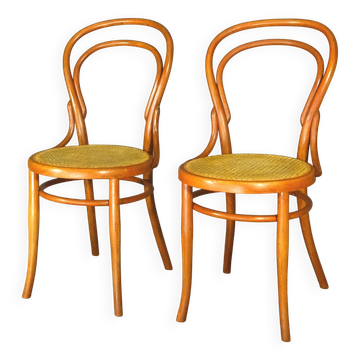 2 Caned bistro chairs No. 14 by Joseph Hofmann "cherry stain"