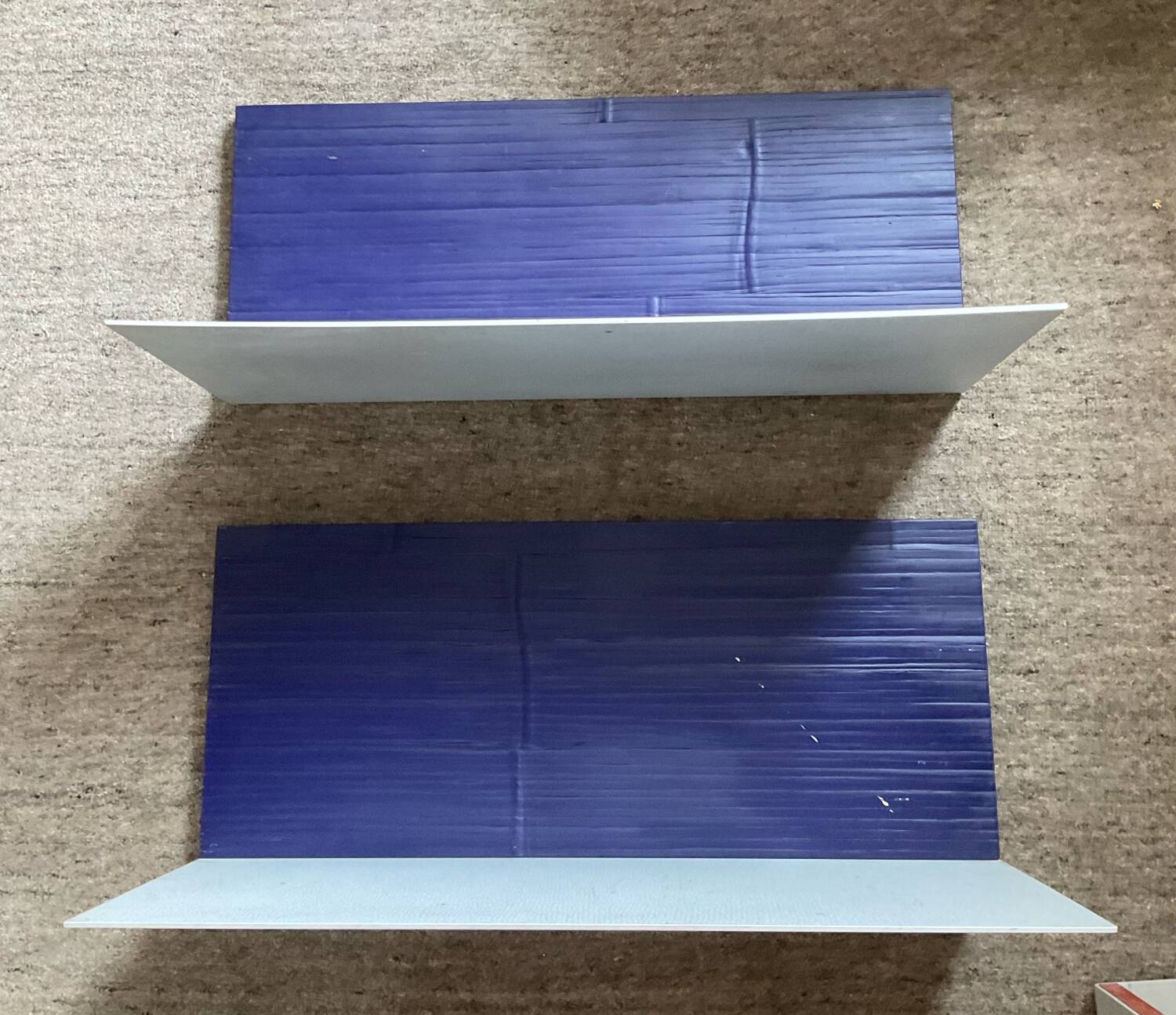 Pair of contemporary shelves in aluminum and stained wood