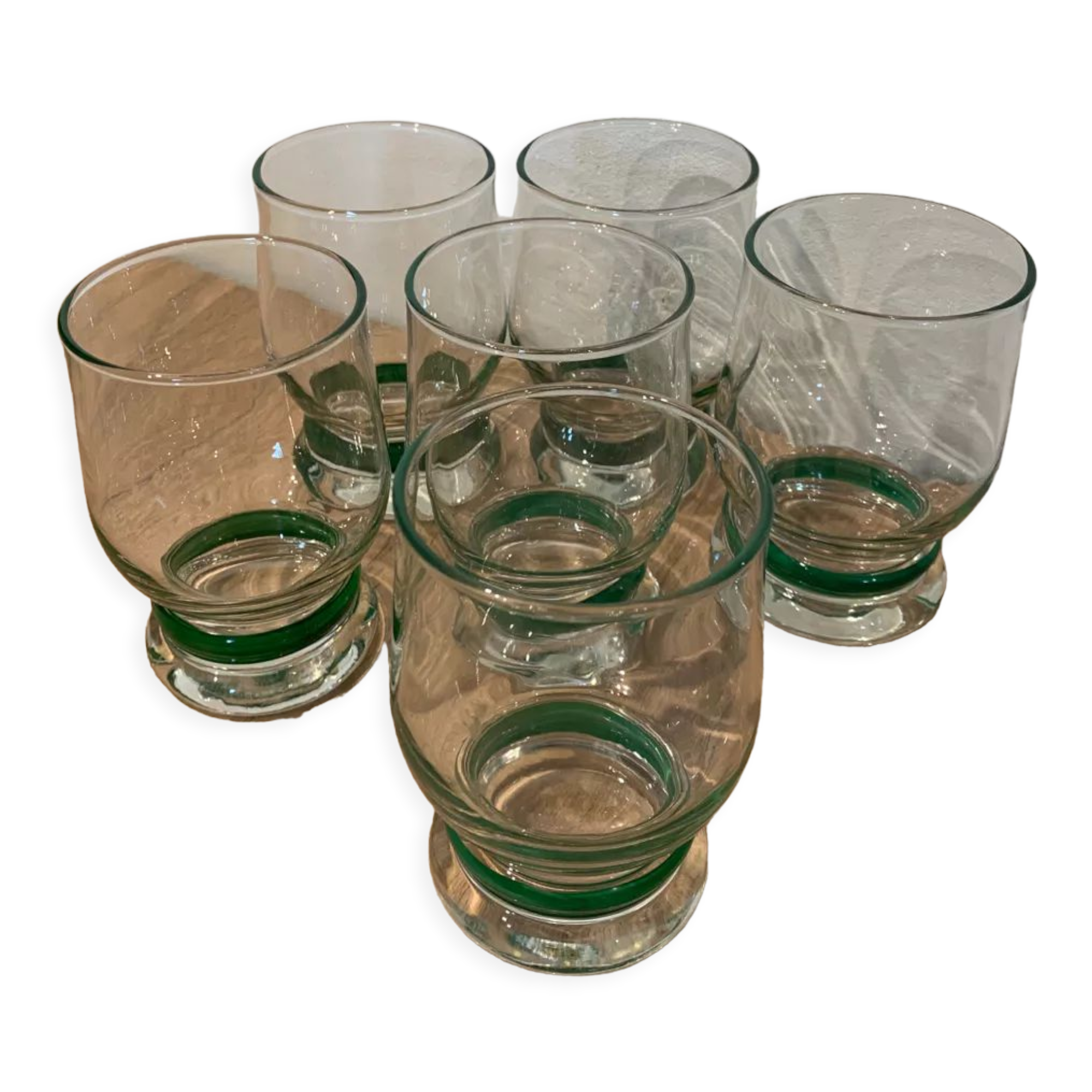 6 verres à eau soda avec bague liseret vert
