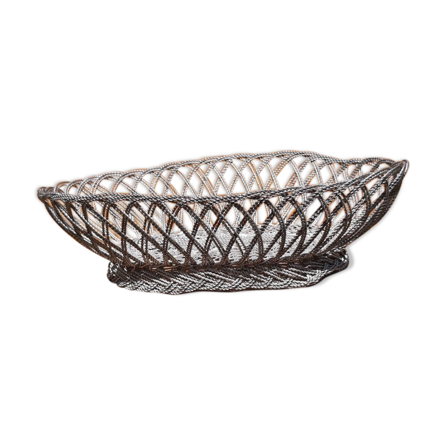 flat basket cut center table in woven metal