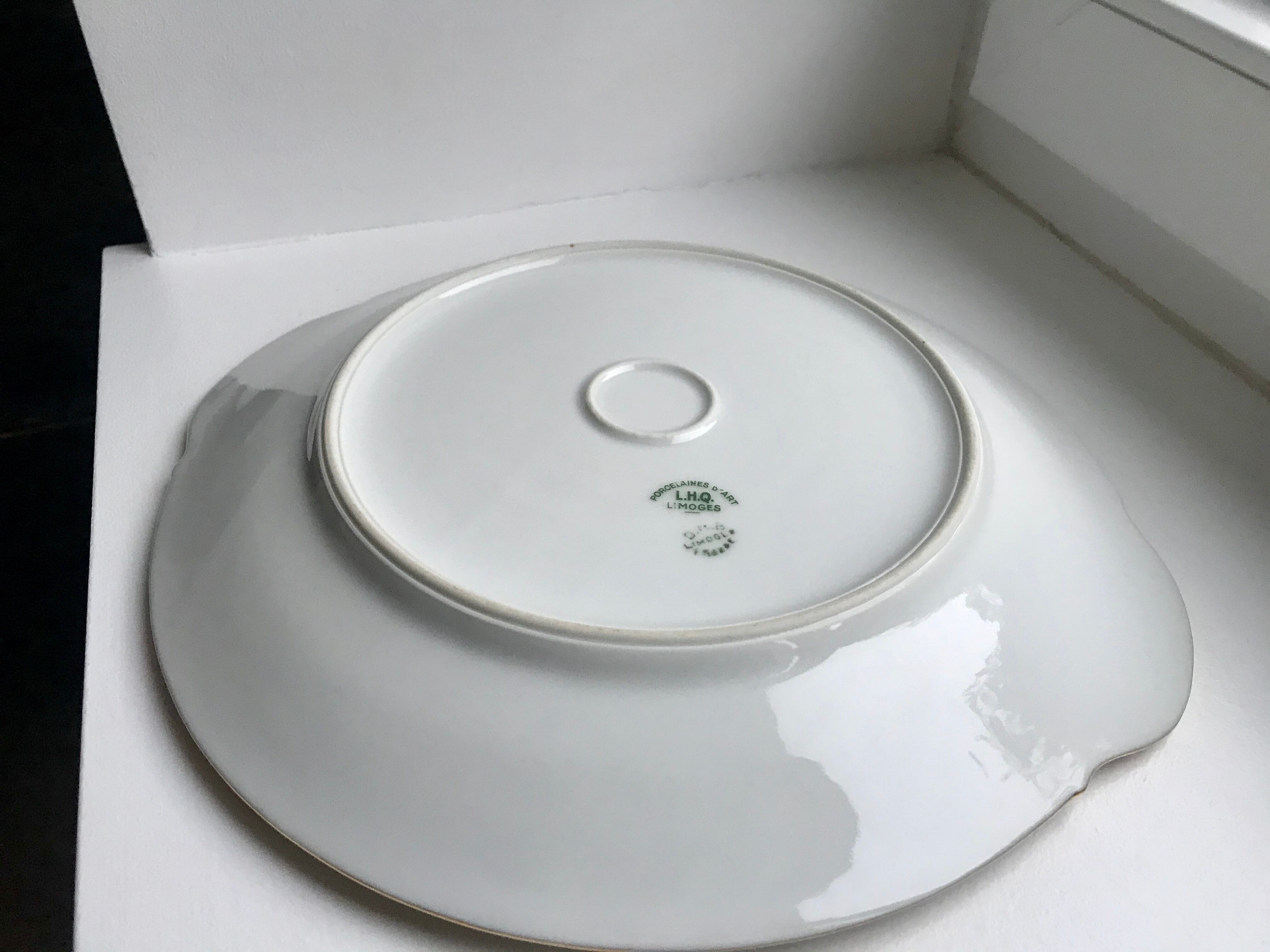 Cream and golden cake dish Limoges porcelain 50s