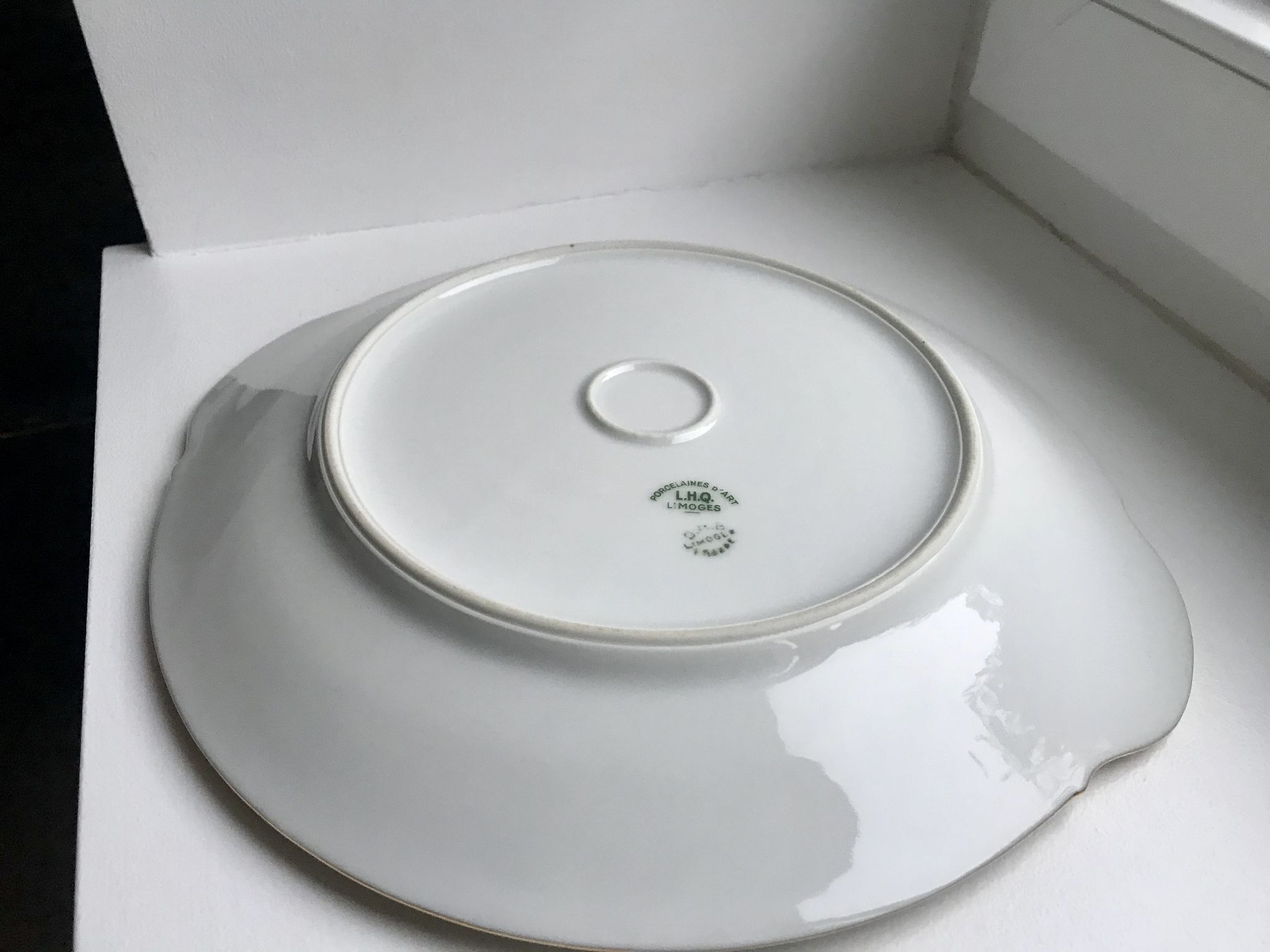 Cream and golden cake dish Limoges porcelain 50s
