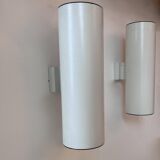 Pair of vintage cylindrical wall lights, matt white metal, Germany Erco 1976