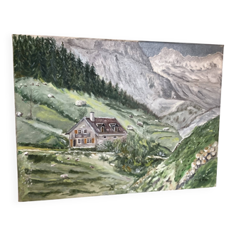 Mountain landscape painting oil on canvas signed