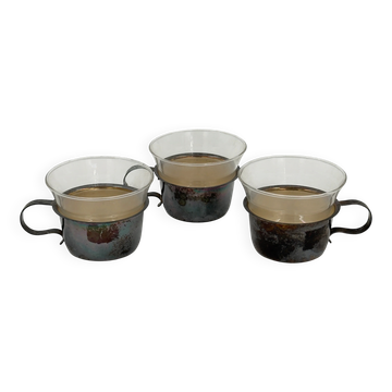 Set of 3 vintage tea glasses with silver-plated holders.