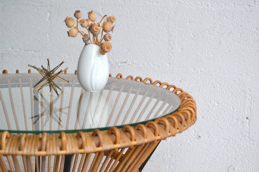 Italian rattan side table * D69 cm