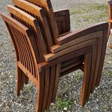Stackable chair-armchair in solid teak with cushion by Vlaemynck