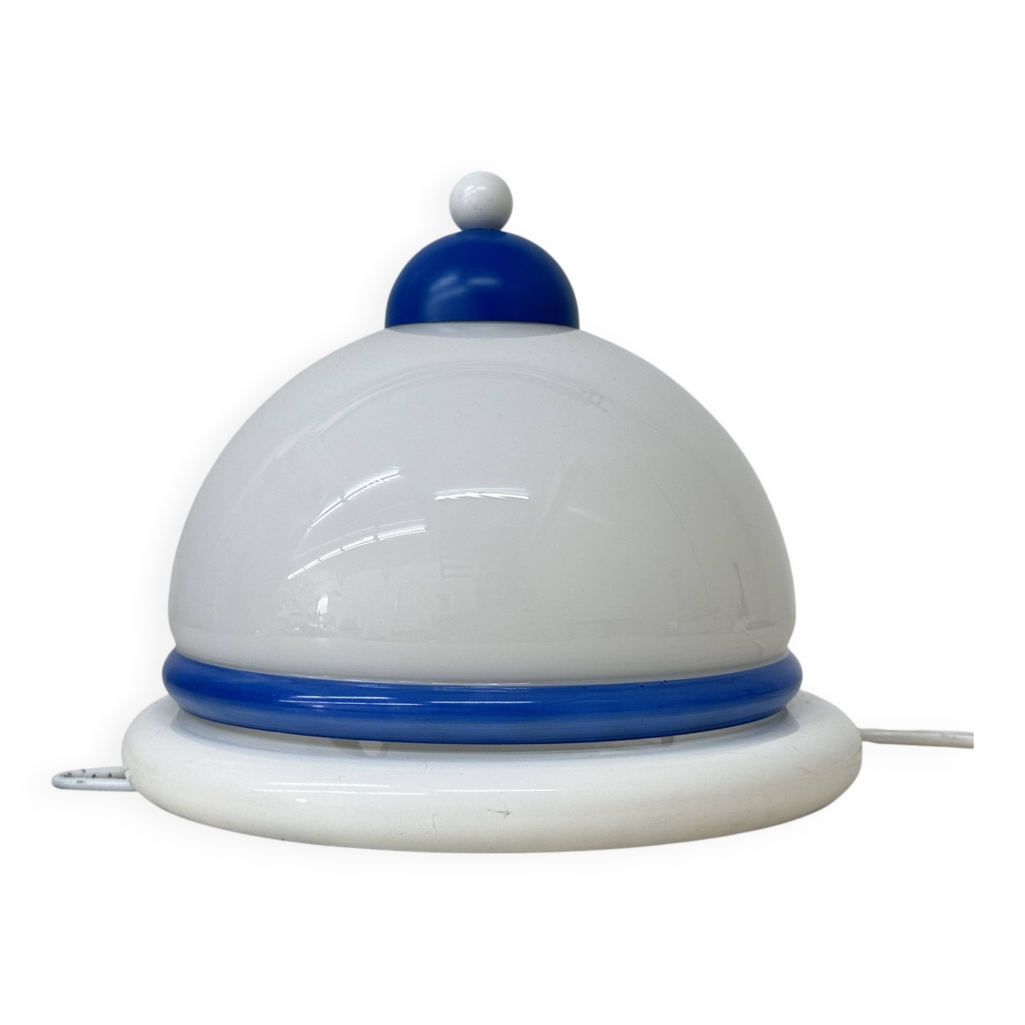 Vintage glass blue and white wall lamp sconce , 1970s