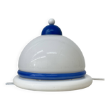 Vintage glass blue and white wall lamp sconce , 1970s