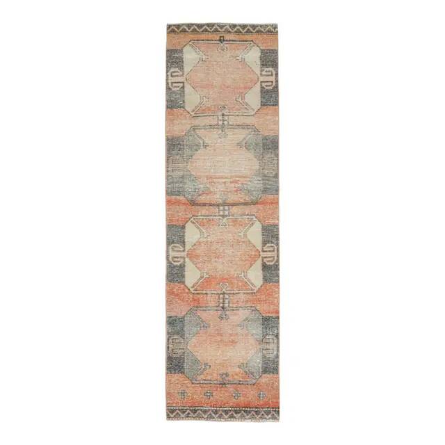 Vintage Turkish Hand-Knotted Wool Cotton Orange Runner Rug 83x305
